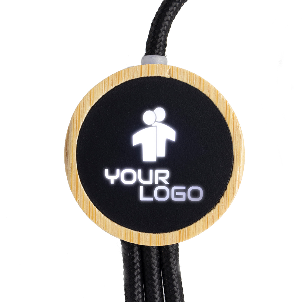 3-in-1 kaabel valgustatud logoga puidust korpuses, LH-ZMU06