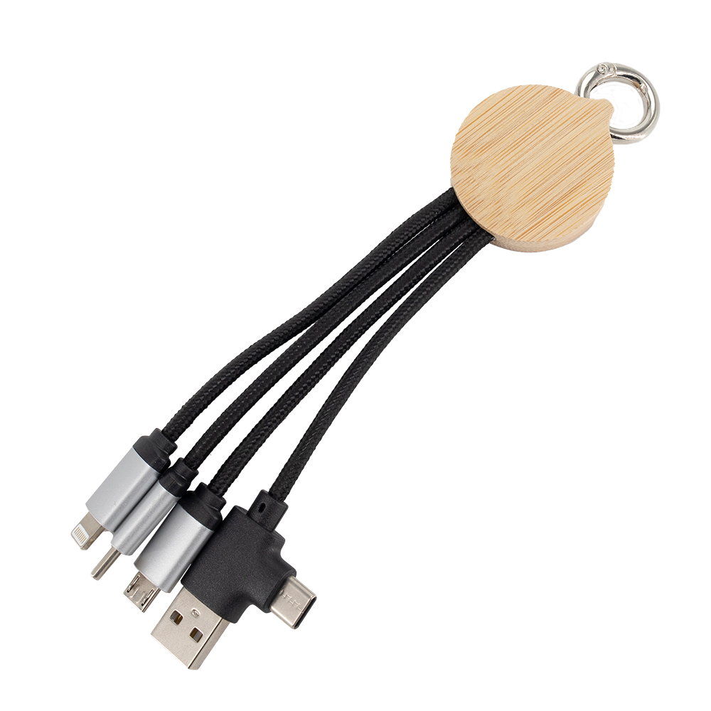 4-in-1 kaabel valgustatud logoga puidust korpuses, LH-ZMU05